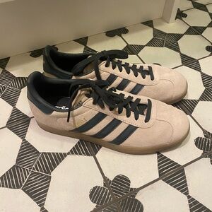 Beige and Black Adidas Gazelles